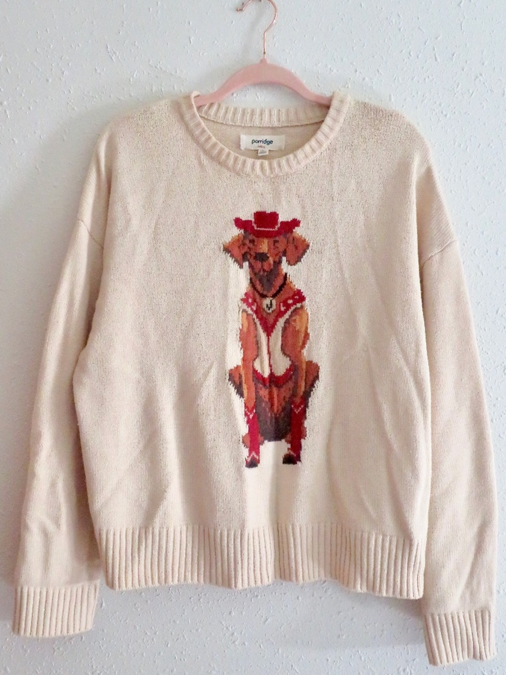 Anthropologie Porridge Jolene Cowboy Dog Sweater Size L Large
